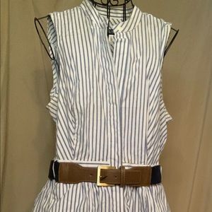 Sleeveless white blue striped dress